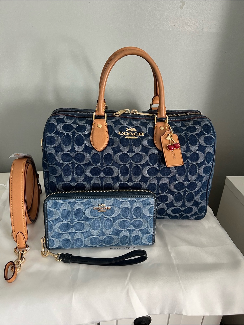 Coach Large Rowan Bag In Signature Denim With Wallet